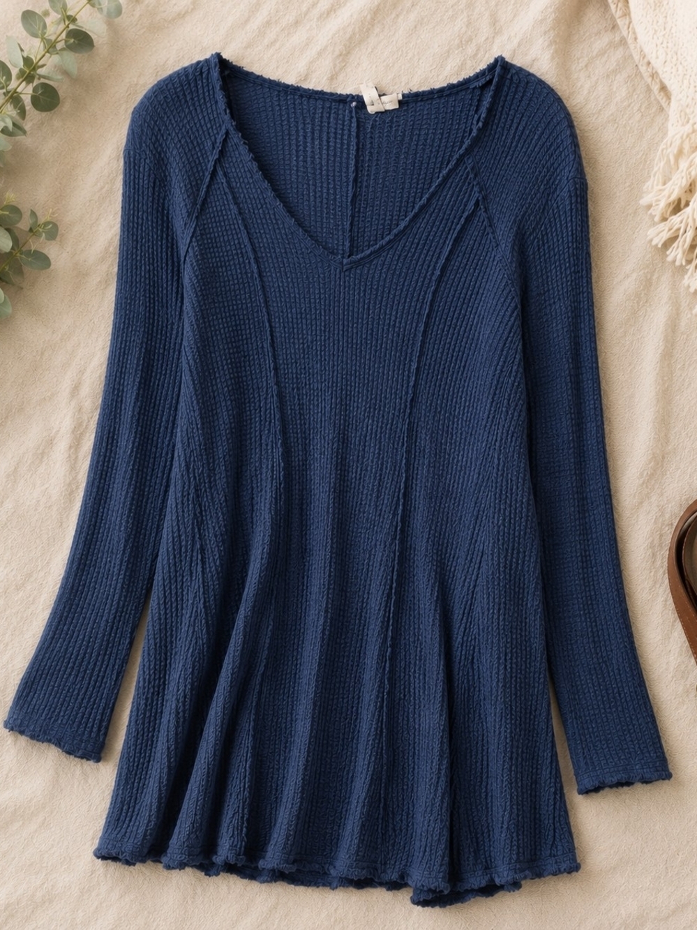 Others Follow Navy Waffle Knit Tunic Dress Large